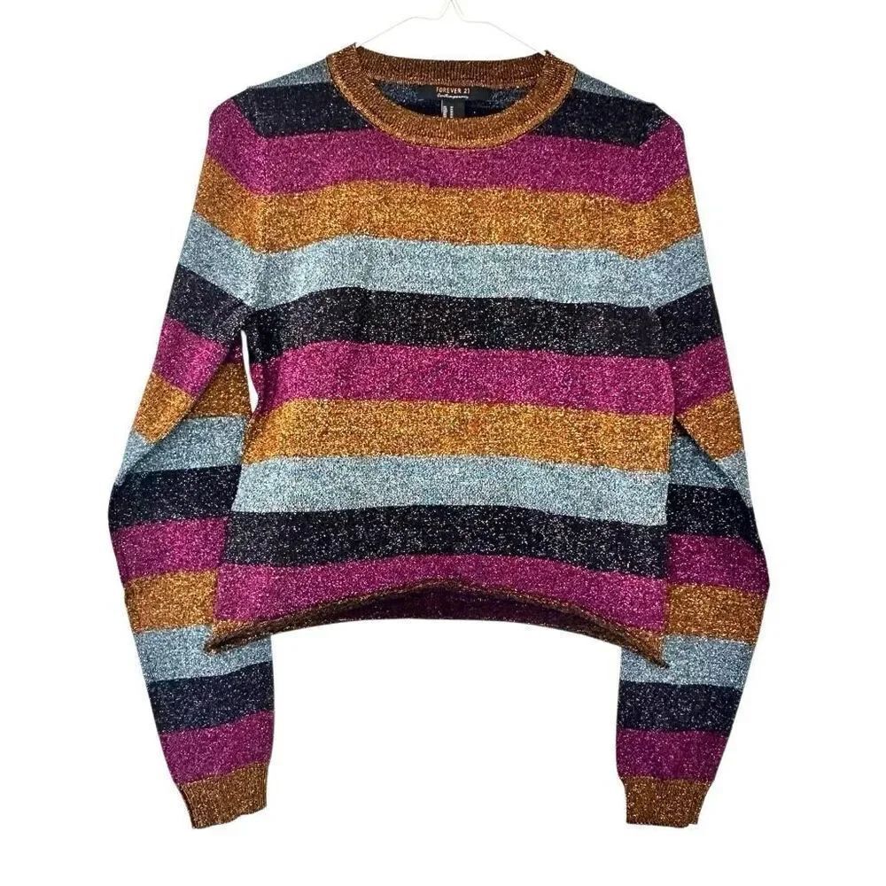 Forever 21 Metallic Colorblock Crew Neck Pullover Sweater Multicolor Medium